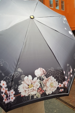 Зонт три слона с цветами черный