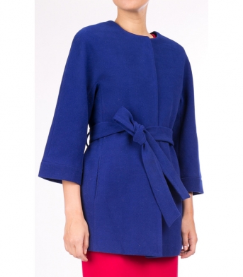 Пальто женское Nurmani 100019 синее с поясом